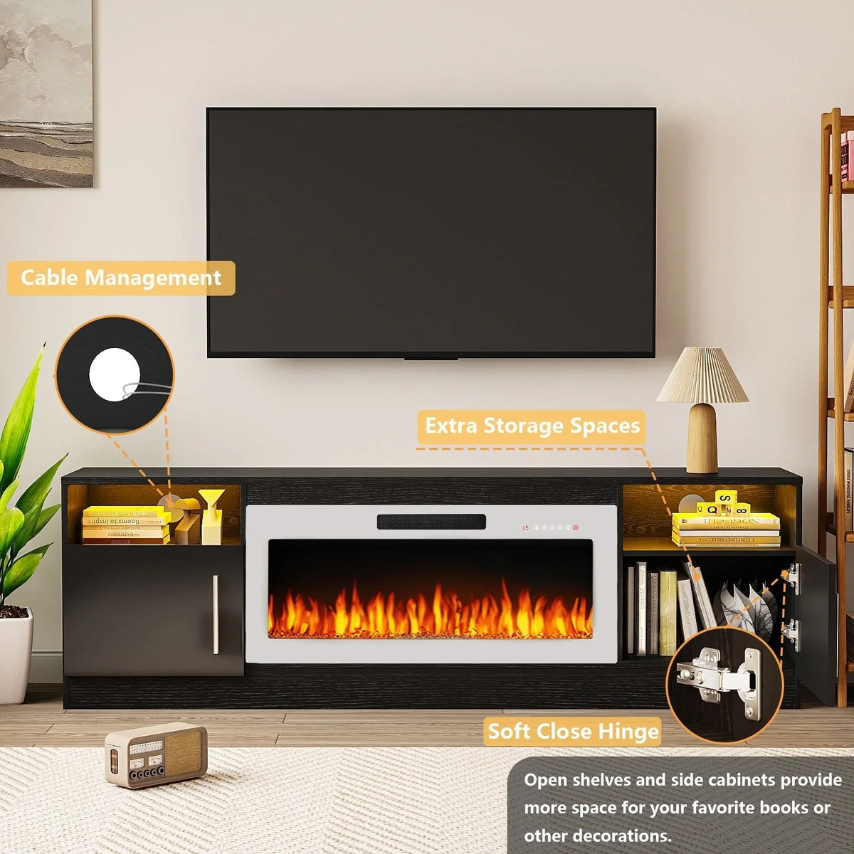 Bossin 70 Fireplace TV Stand With 36 Electric Fireplace For TVs Up To 80 - 16-Color LED Lights