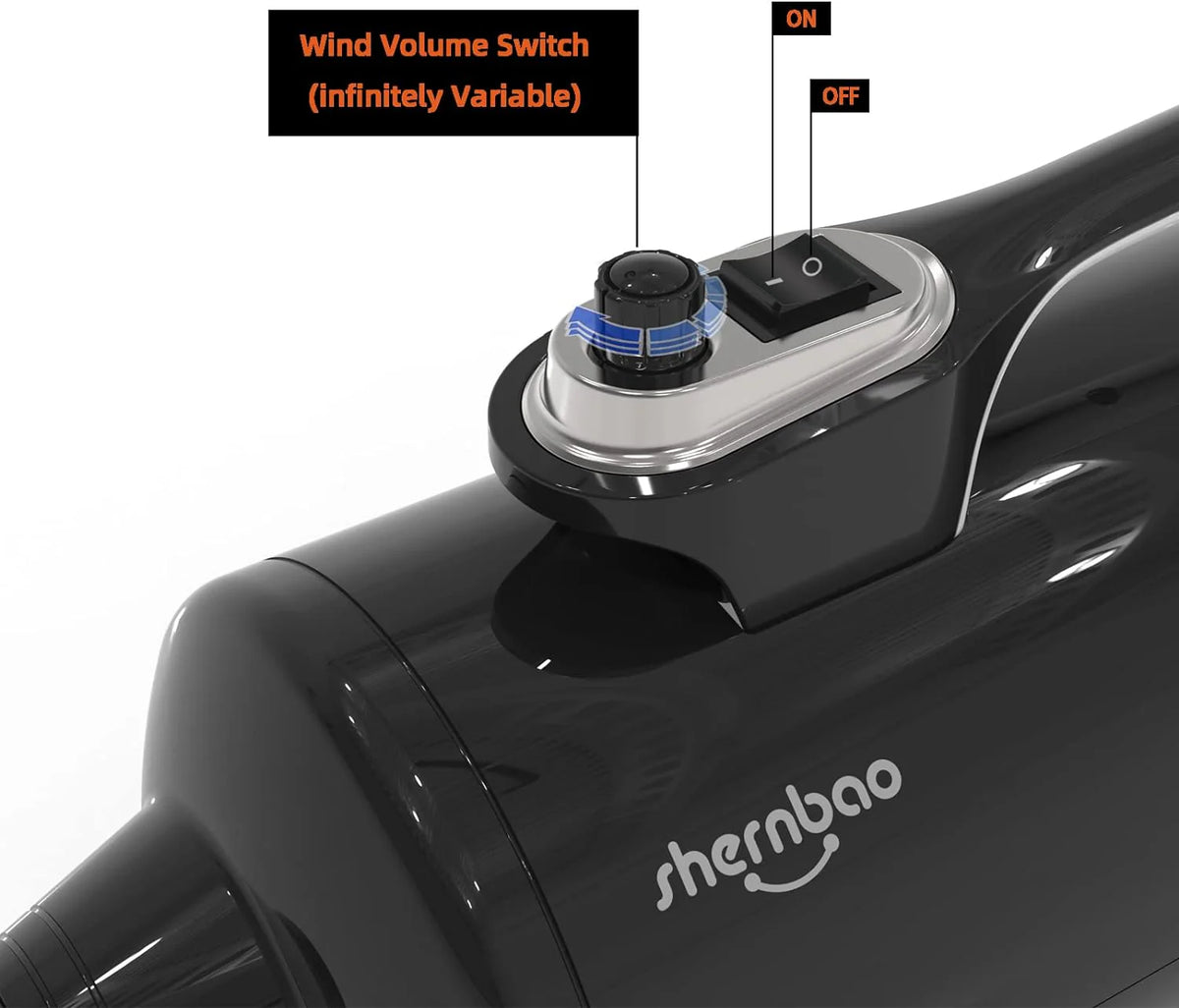 Shernbao Professional Dog Force Dryer, 6.0HP, Jet Black - DHD-2400T