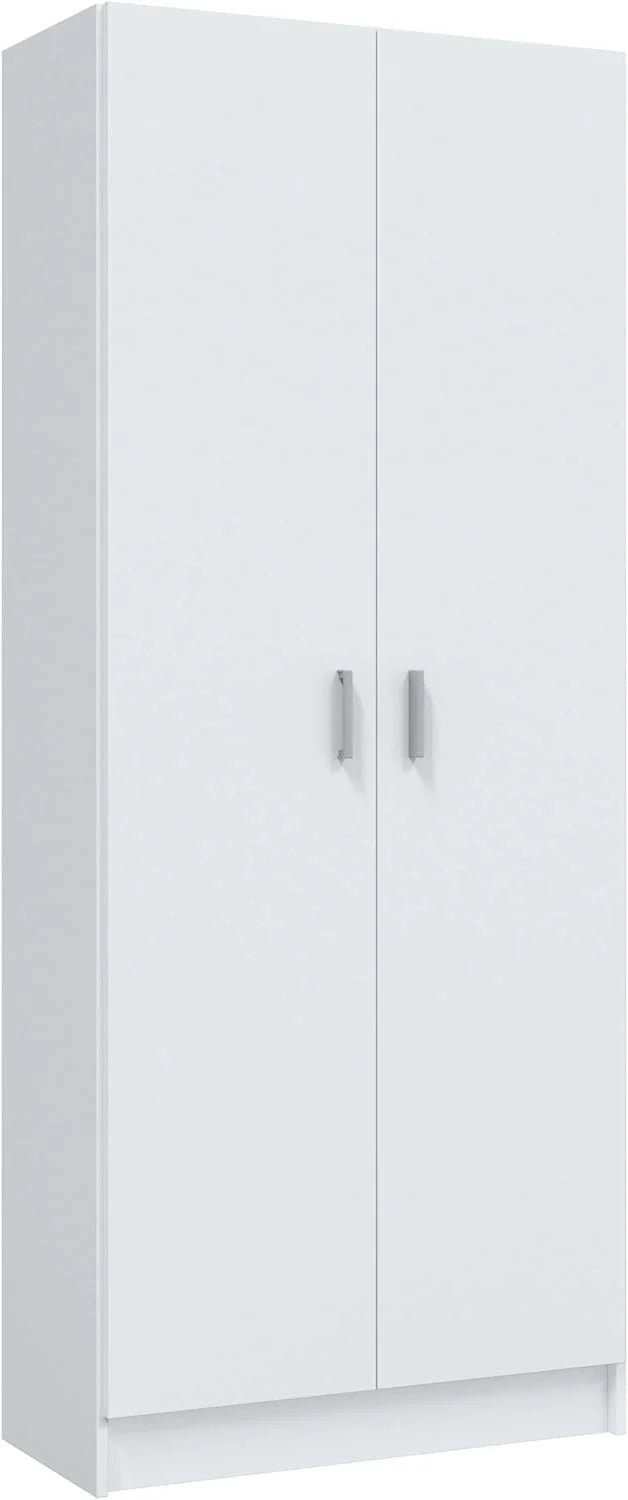 Habitdesign Multi-Purpose Broom Cabinet, 2 Doors, 3 Shelves, 180 x 73 x 37 cm, Matt White