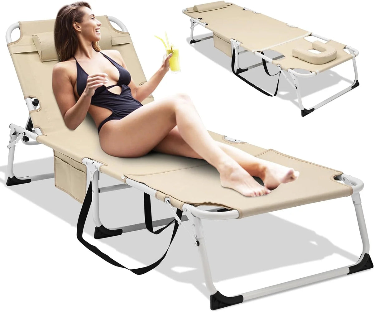Slsy 5-Position Adjustable Folding Lounge Chair And Cot - 75.2" x 25.6" x 11.8"