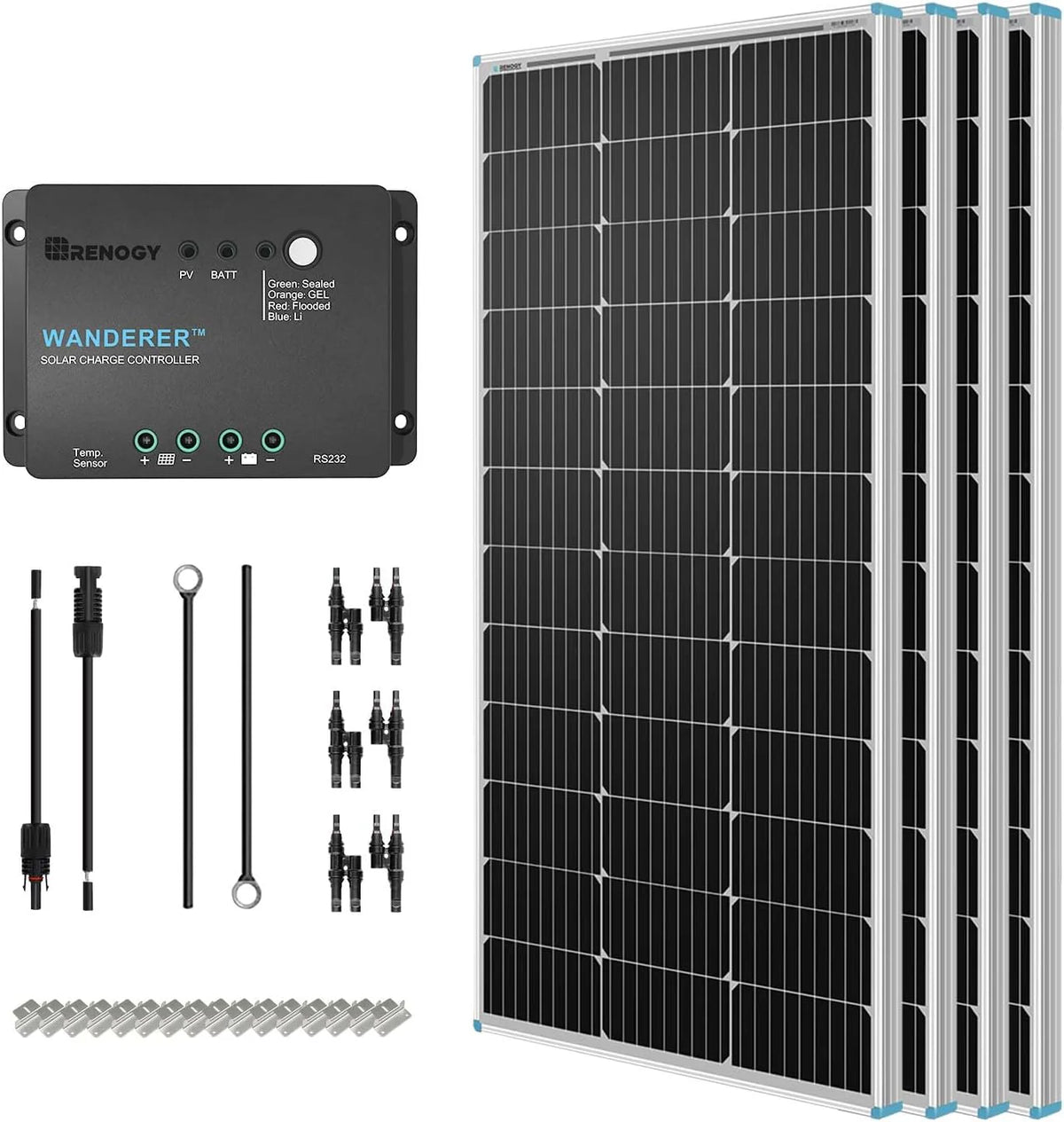 Renogy 400W 12V Solar Power System, 4 x 100W Panels, 40A MPPT Controller - BT-1
