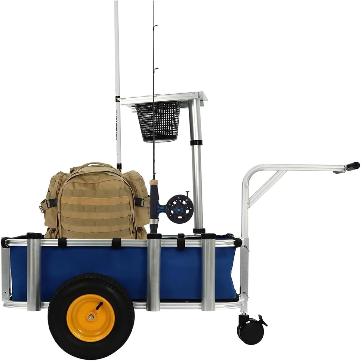 Fishing Beach Cart Wagon With Pneumatic Tires, Cargo Basket And 176lbs Load Capacity
