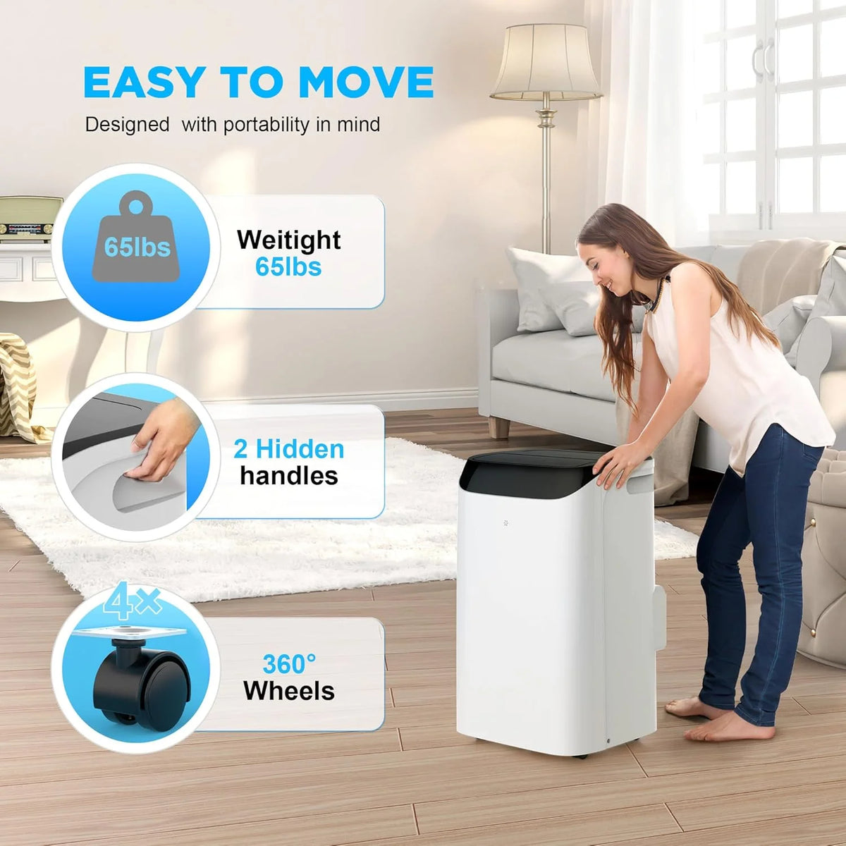 HUMHOLD 14000 BTU Portable Air Conditioner, White - HDPAC-10-A1