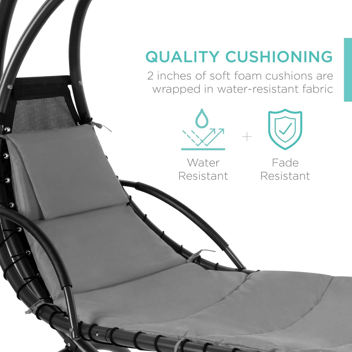 Best Choice Products Outdoor Hanging Steel Chaise Lounge Chair With Canopy, Charcoal Gray - SKY5871