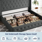 Queen Size Lift-Up Storage Bed With Wingback Headboard, Upholstered Platform Bed Frame With Hidden Storage