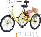 Carbon Steel Adult Cruiser Tricycle With Basket, 20 Inch, Yellow