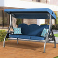 3-Seat Outdoor Patio Swing With Stand, 800 lbs, 2-in-1 Convertible Swing Bed, Adjustable Canopy