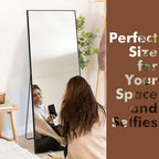 Full-Length Floor Mirror 64x21, Aluminum Alloy Frame With Stand And Wall Mount Option