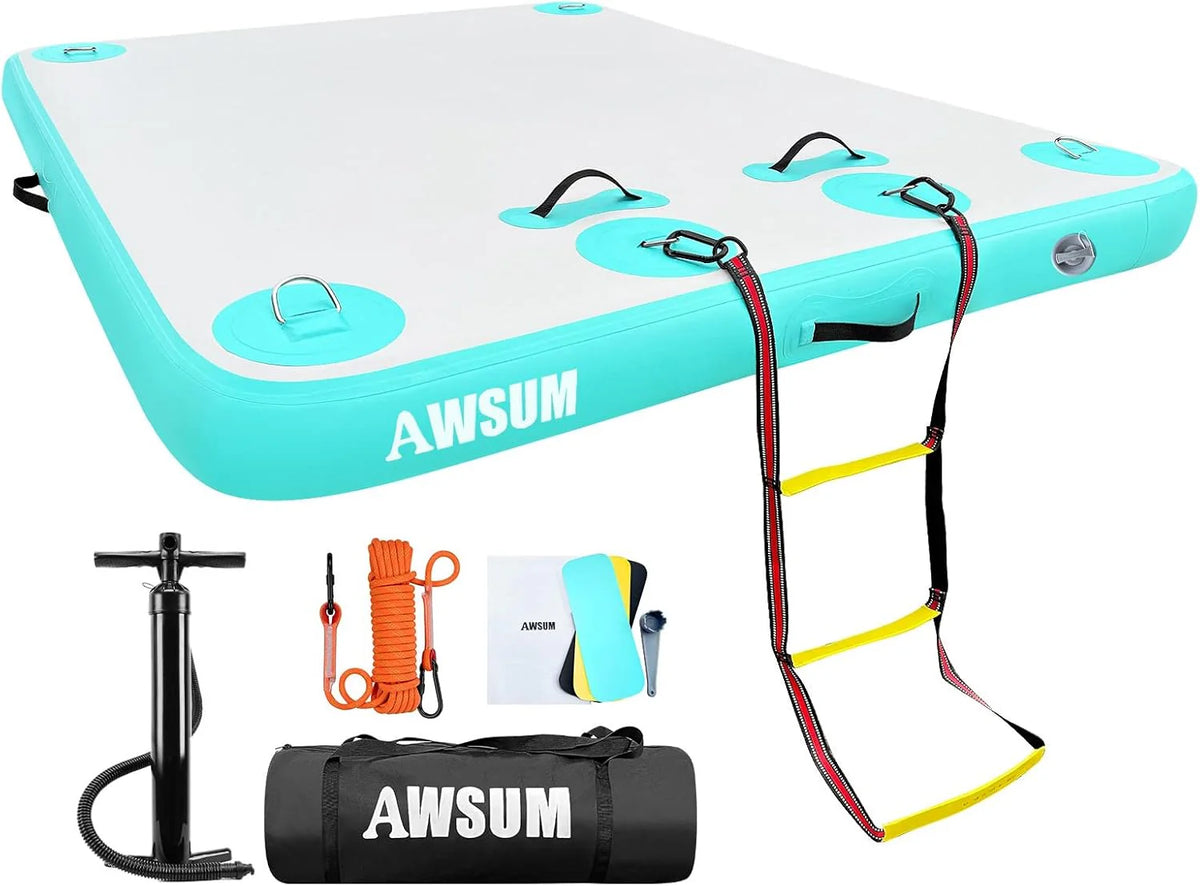 AWSUM Inflatable Floating Dock Platform, 10 x 8 ft, Mint Green