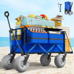 Aisdan Foldable Beach Wagon Cart, 450 lbs Capacity, 9 in All-Terrain Inflatable Tires - Blue