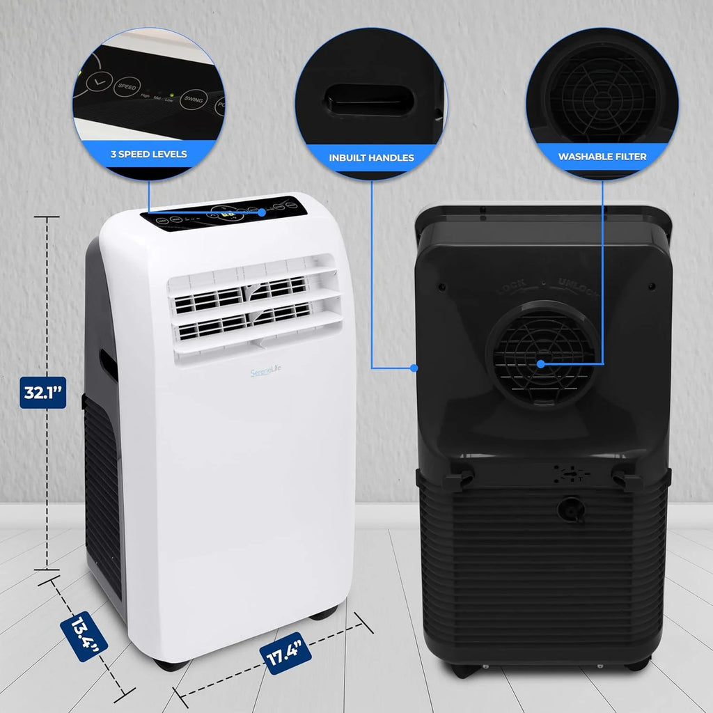 SereneLife 3-in-1 Portable Air Conditioner, 8000 BTU, White
