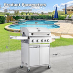 4-Burner Propane Gas Grill With Cast Iron Grates, Side Stove And 44,000 BTU Stainless Steel Burners