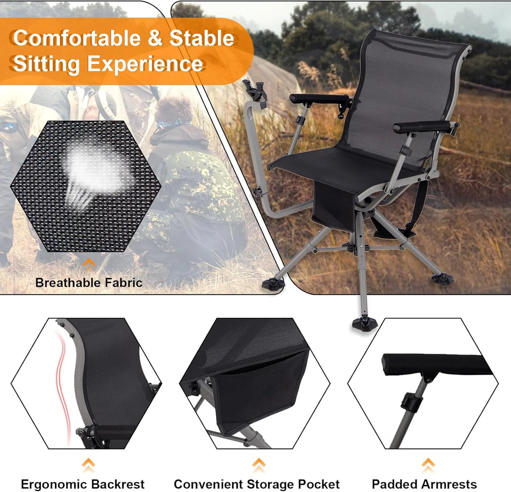 Tangkula Hunting Chair, Black, 360 Degree Swivel, 4 Extendable Aluminum Legs