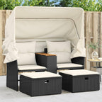Black PE Rattan 2-Seat Patio Sofa With Canopy, Table And Stools, 56.7 x 36.2 x 27.2 in