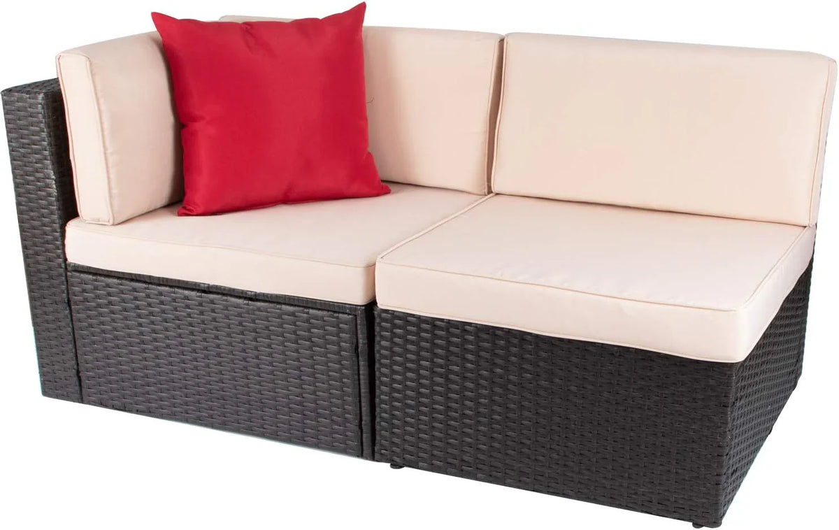 Devoko 5-Piece Outdoor Sectional Patio Sofa Set With Cushions And Glass Table - Beige