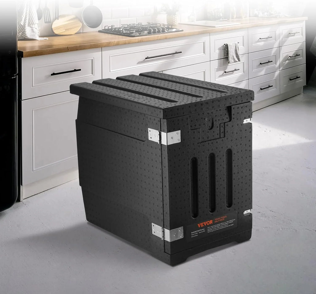 Insulated Front-Load Food Pan Carrier With Wheels, 95-Gallon, Black