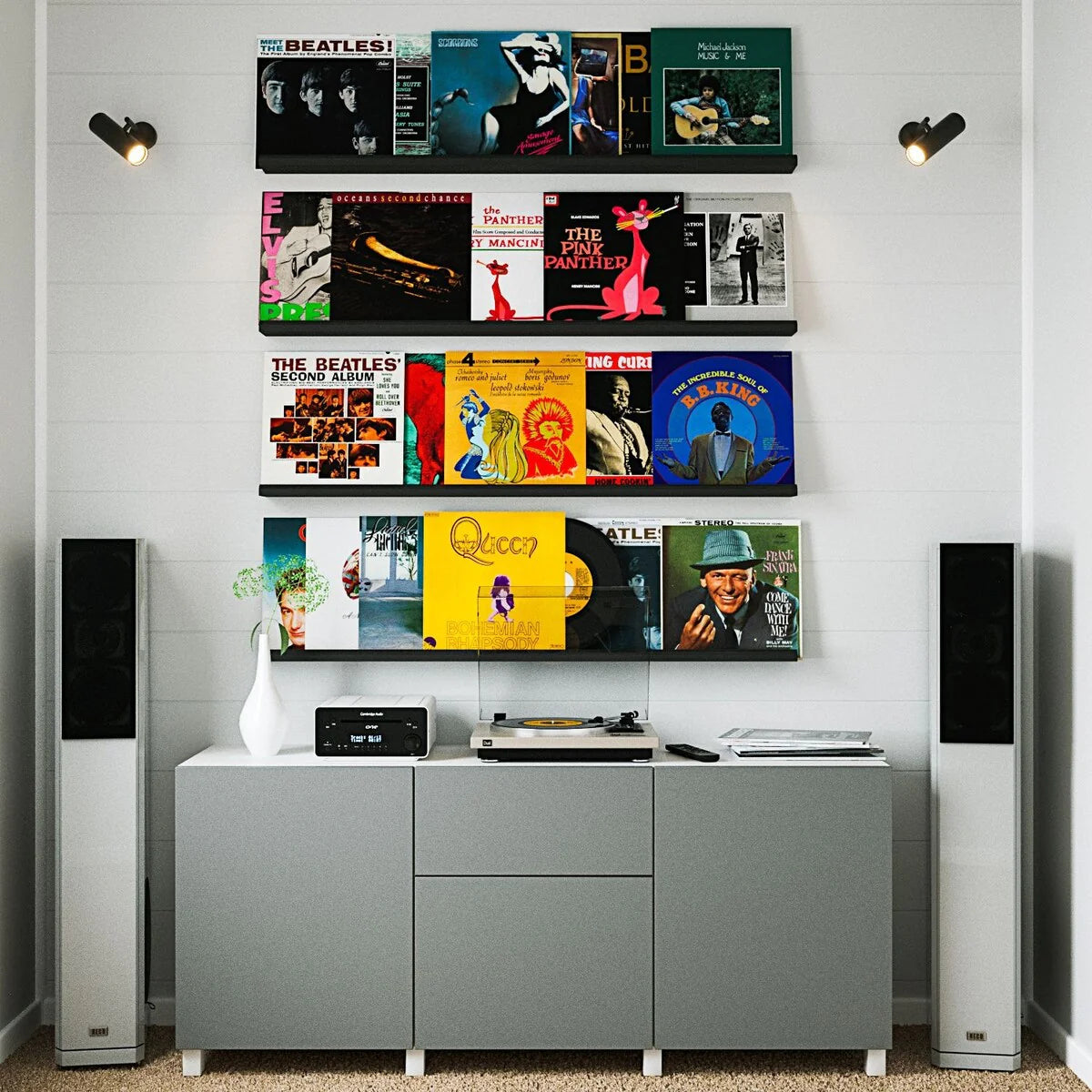 Floating Wall Shelves, Set Of 4, 46 x 3.8 x 2 Inch MDF Wood Picture Ledges