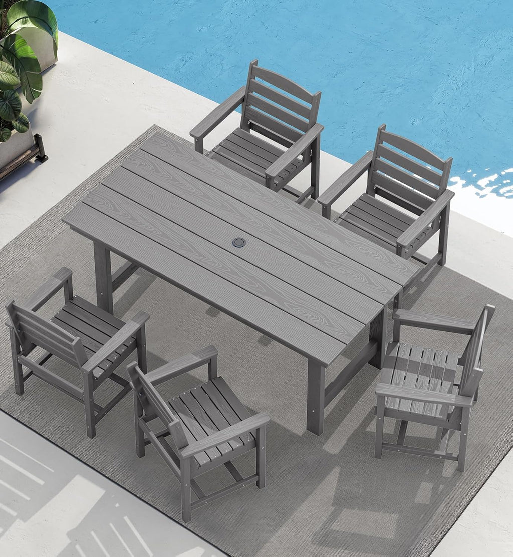 SERWALL 7-Piece HDPE Patio Dining Set, Aruba, 66.9in D x 32.2in W x 29.1in H