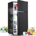 Tacool Compact Refrigerator With Top Freezer, Dual Door, Adjustable Thermostat, Black