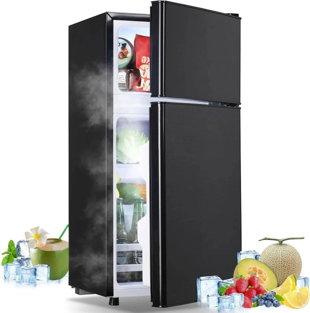 Tacool Compact Refrigerator With Top Freezer, Dual Door, Adjustable Thermostat, Black