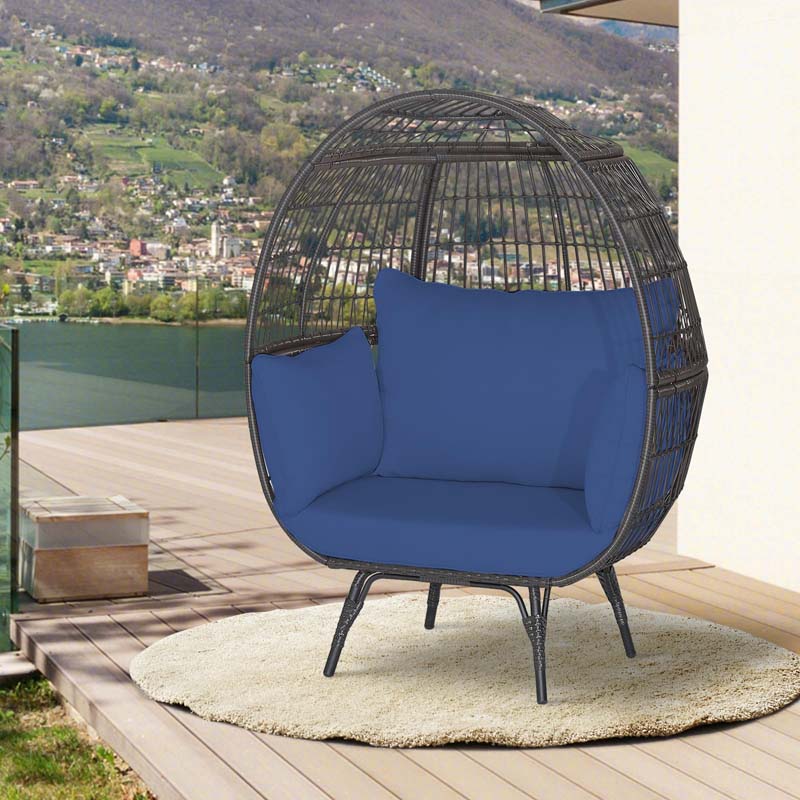 Oversized Wicker Egg Chair With 4 Cushions, 43 x 32.5 x 57 in