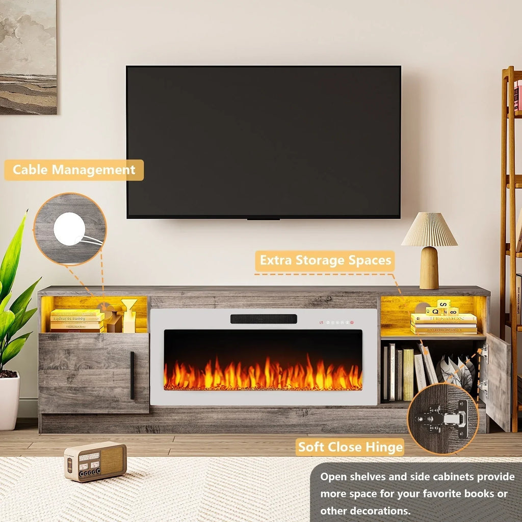 Bossin 70 Fireplace TV Stand With 36 Electric Fireplace For TVs Up To 80 - 16-Color LED Lights