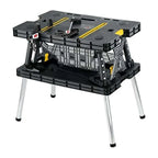 Keter Folding Portable Workbench Sawhorse With Clamps, Black/Yellow, Heavy-Duty Resin