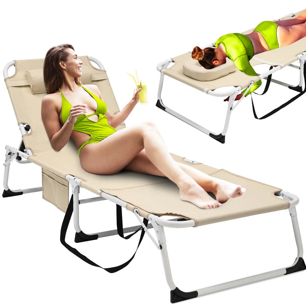 Slsy 5-Position Adjustable Folding Lounge Chair And Cot - 75.2" x 25.6" x 11.8"