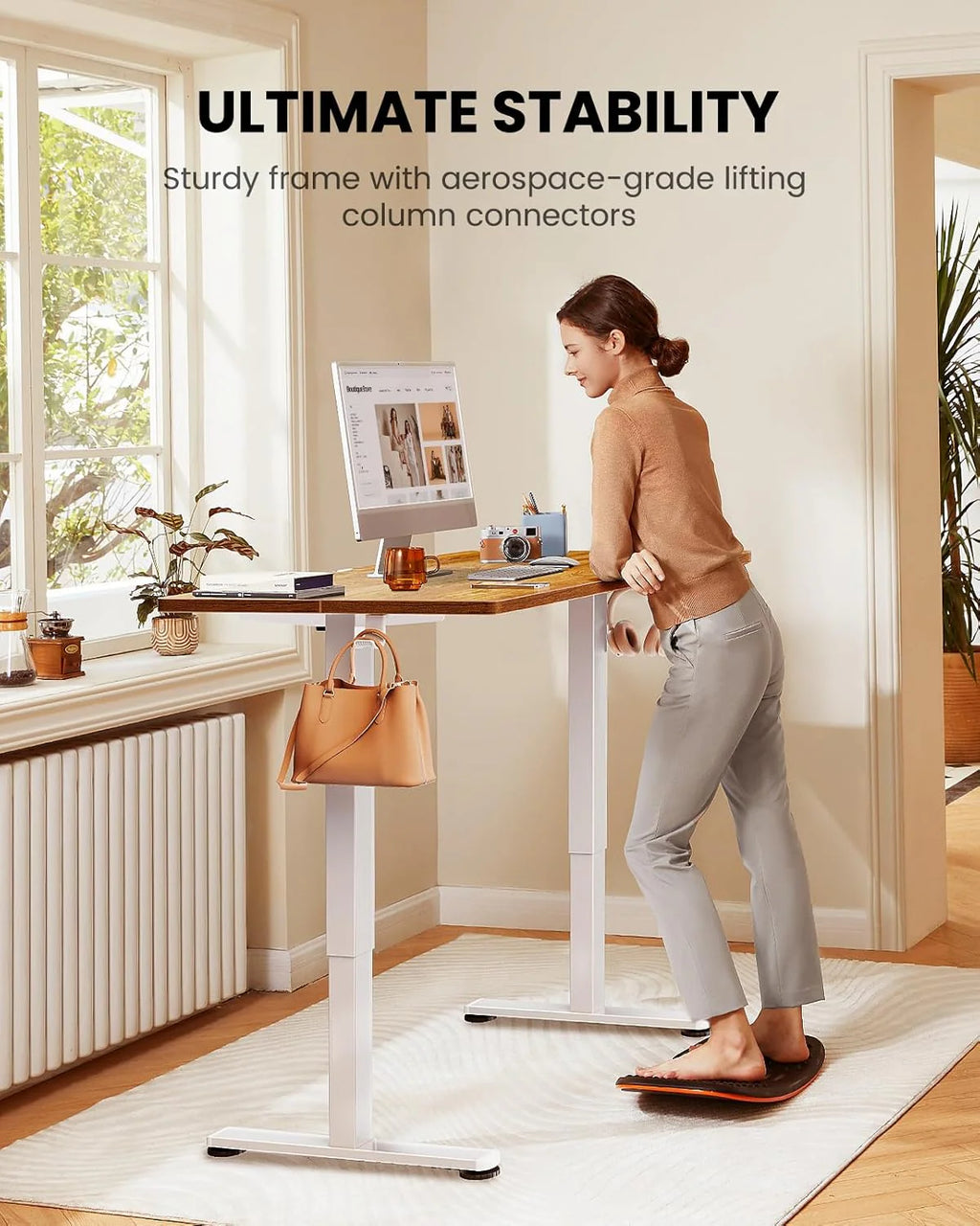 Height Adjustable Electric Standing Desk, 40 x 24 Inches, Light Vintage Brown