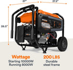 Generac Gas-Powered Portable Generator, 8,000 Watts, Electric Start, Orange/Black - 7715