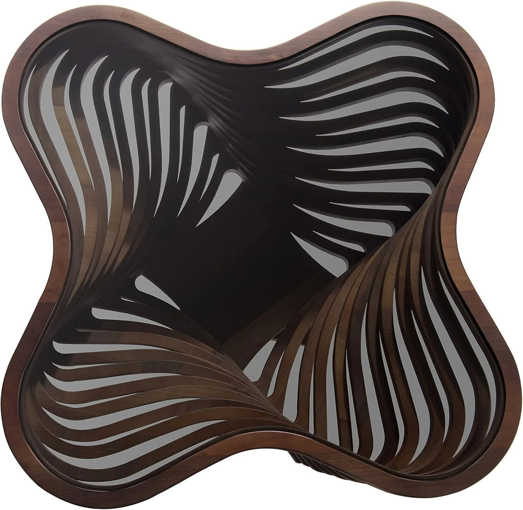 Coffee Table With Tempered Glass Tabletop And Natural Walnut Veneer, 35.43in D x 35.43in W x 16.53in H