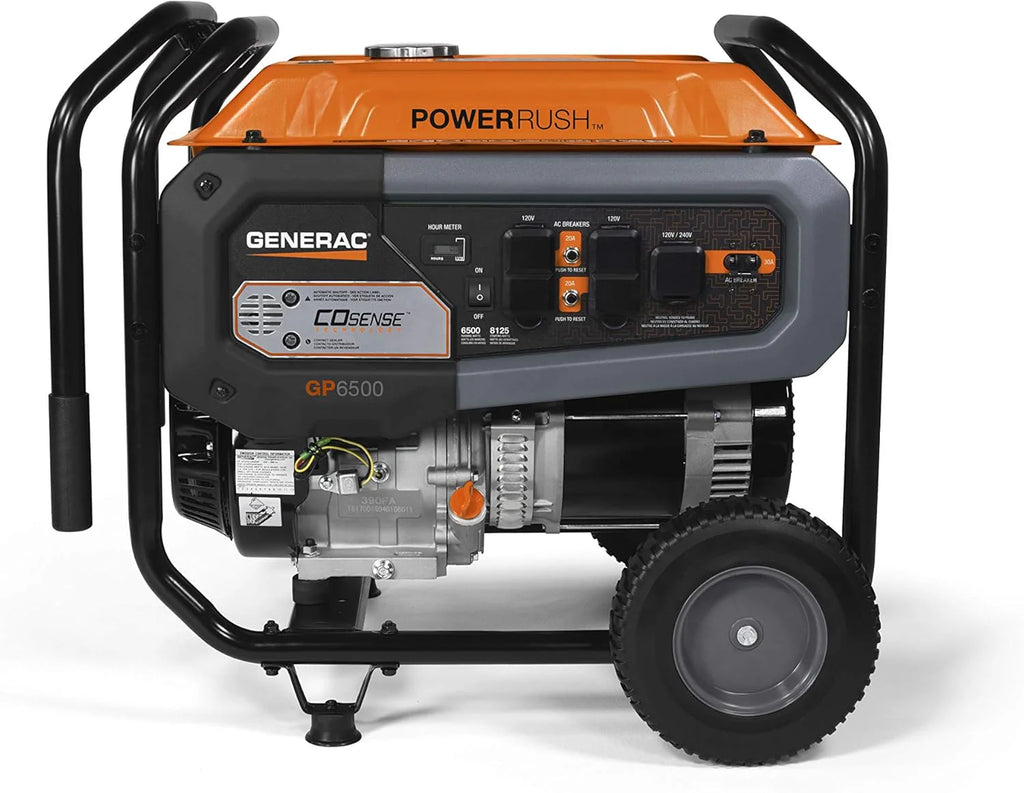 Generac Gas-Powered Portable Generator, 8,000 Watts, Electric Start, Orange/Black - 7715