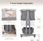 Maydolly 3-in-1 Baby Bassinet Bedside Crib With Mattress And Soft Breathable Sheet, 7-Height Adjustable, Grey