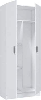 Habitdesign Multi-Purpose Broom Cabinet, 2 Doors, 3 Shelves, 180 x 73 x 37 cm, Matt White