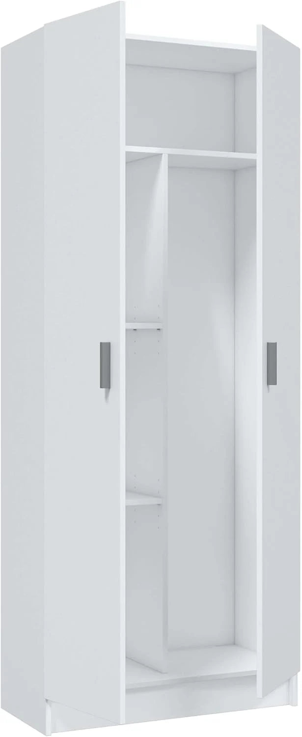 Habitdesign Multi-Purpose Broom Cabinet, 2 Doors, 3 Shelves, 180 x 73 x 37 cm, Matt White