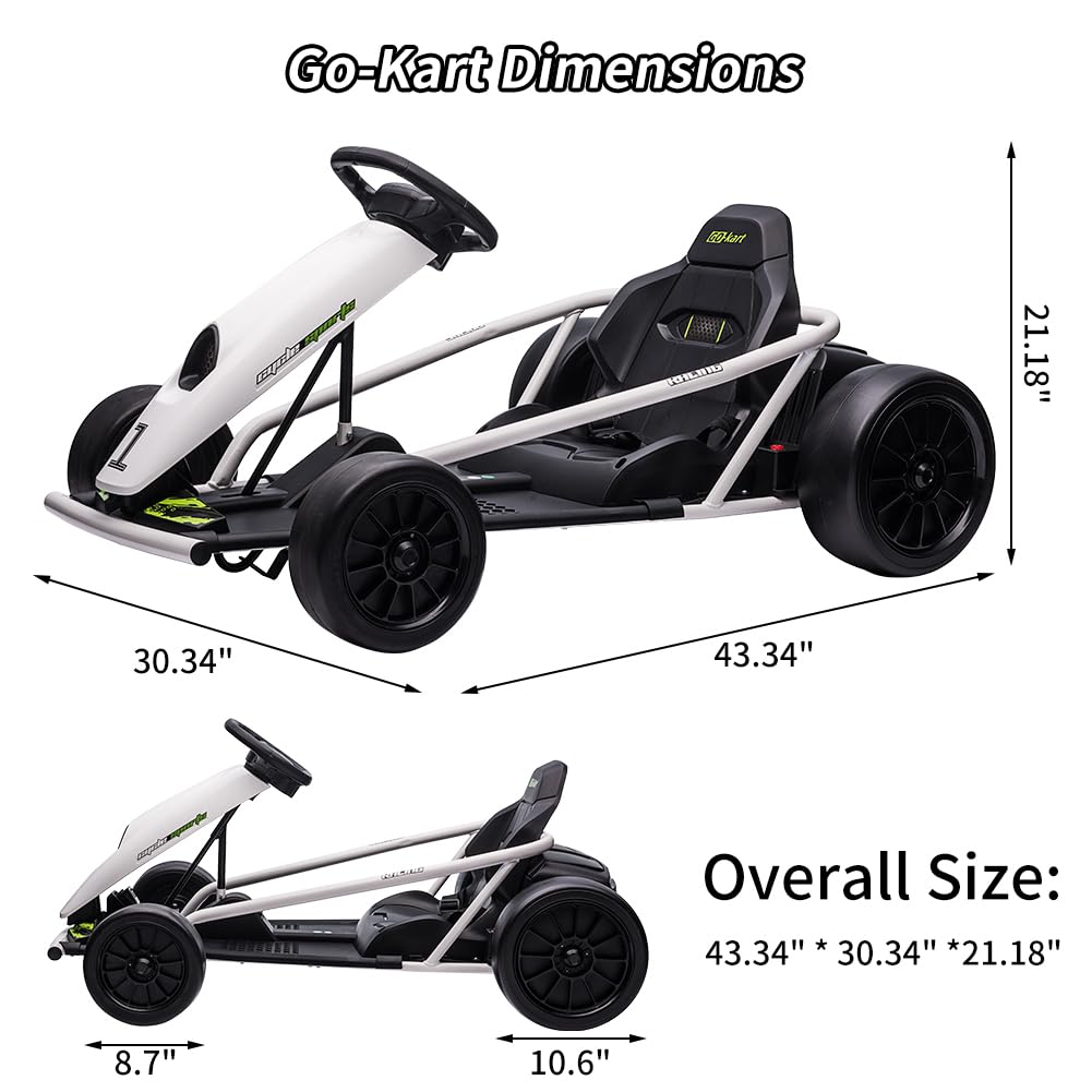 Electric Go-Kart For Kids Ages 8-12, 24V 9Ah Battery, Dual 300W Motors