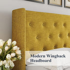 Queen Size Lift-Up Storage Bed With Wingback Headboard, Upholstered Platform Bed Frame With Hidden Storage