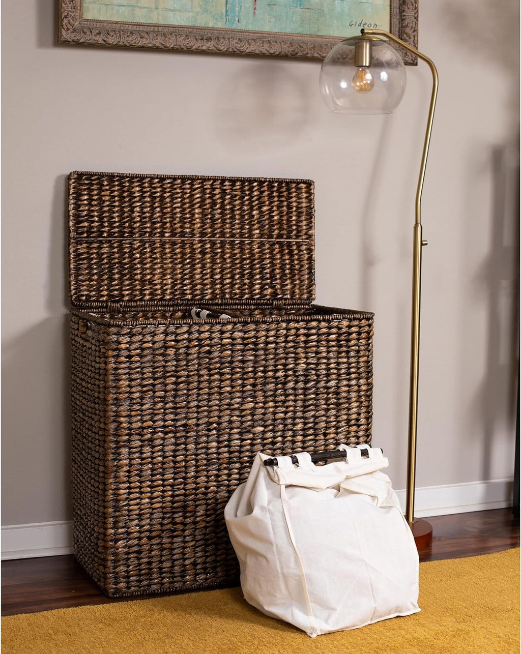 Sofia + Sam Oversized Divided Seagrass Hamper With 2 Canvas Liners, 28 x 14 x 27 Inches - 4602