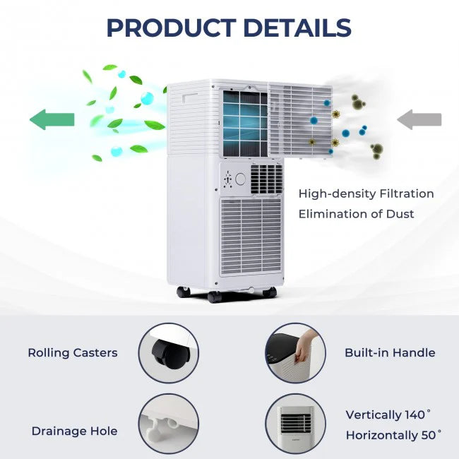 8000 BTU 3-in-1 Portable Air Conditioner With Dehumidifier And Fan Mode