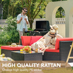 Devoko 5-Piece Outdoor Sectional Patio Sofa Set With Cushions And Glass Table - Beige