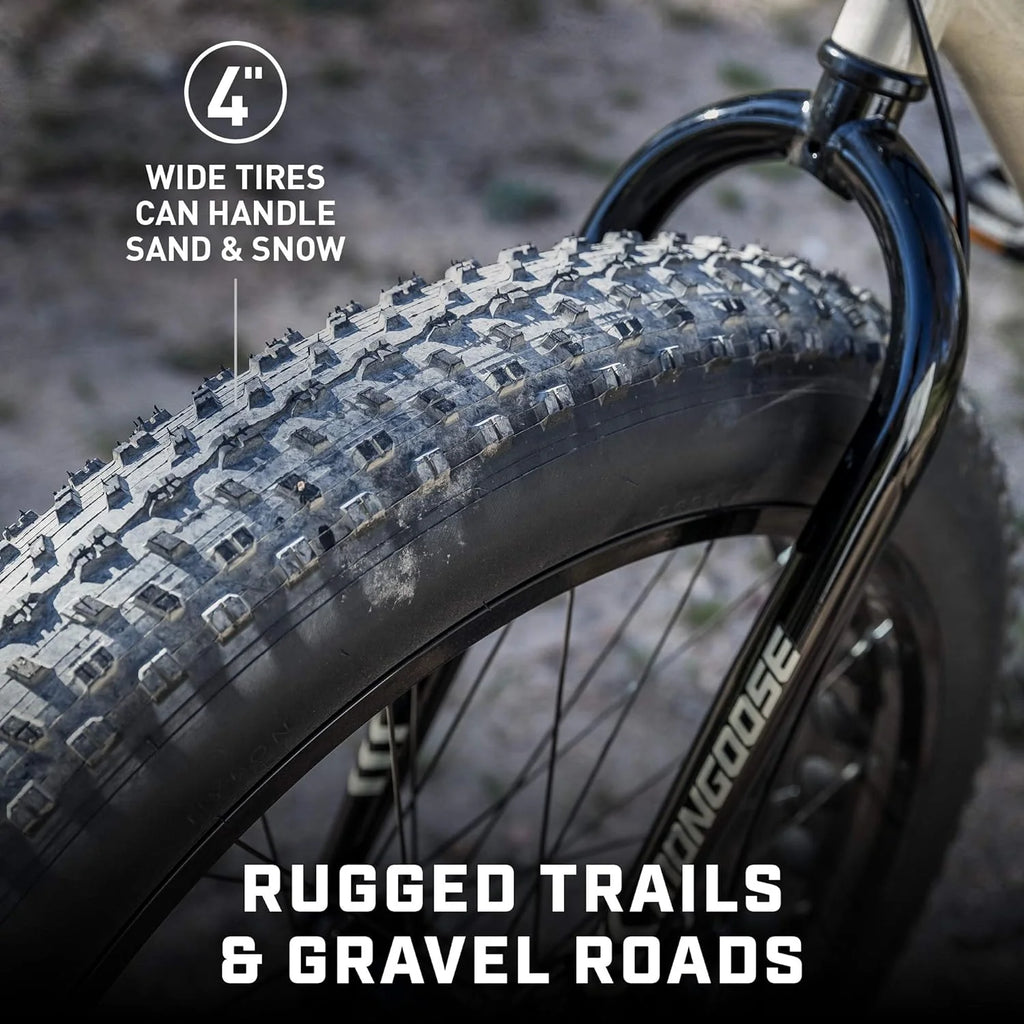 Mongoose Malus Adult Fat Tire Mountain Bike, 26-Inch Wheels, 4-Inch Tires, 7-Speed - R5714C