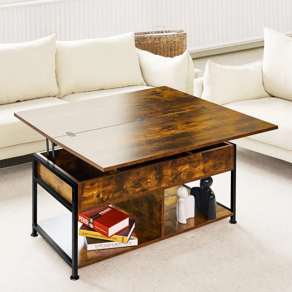 MONVANE Lift Top Coffee Table With Storage, 40 in, Rustic Brown