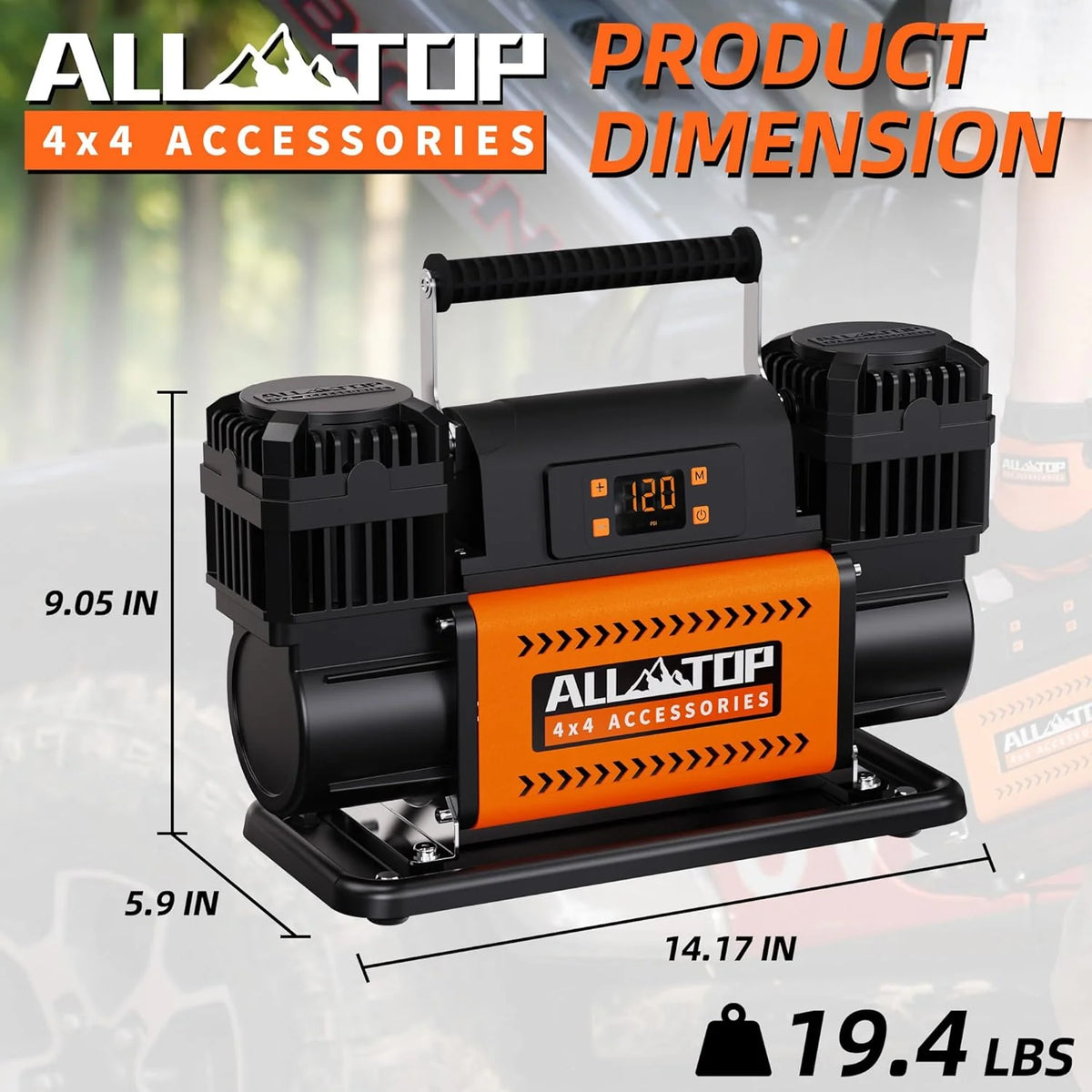 ALL-TOP 12V Dual Cylinder Air Compressor With LCD, 150PSI - ATACR350DG