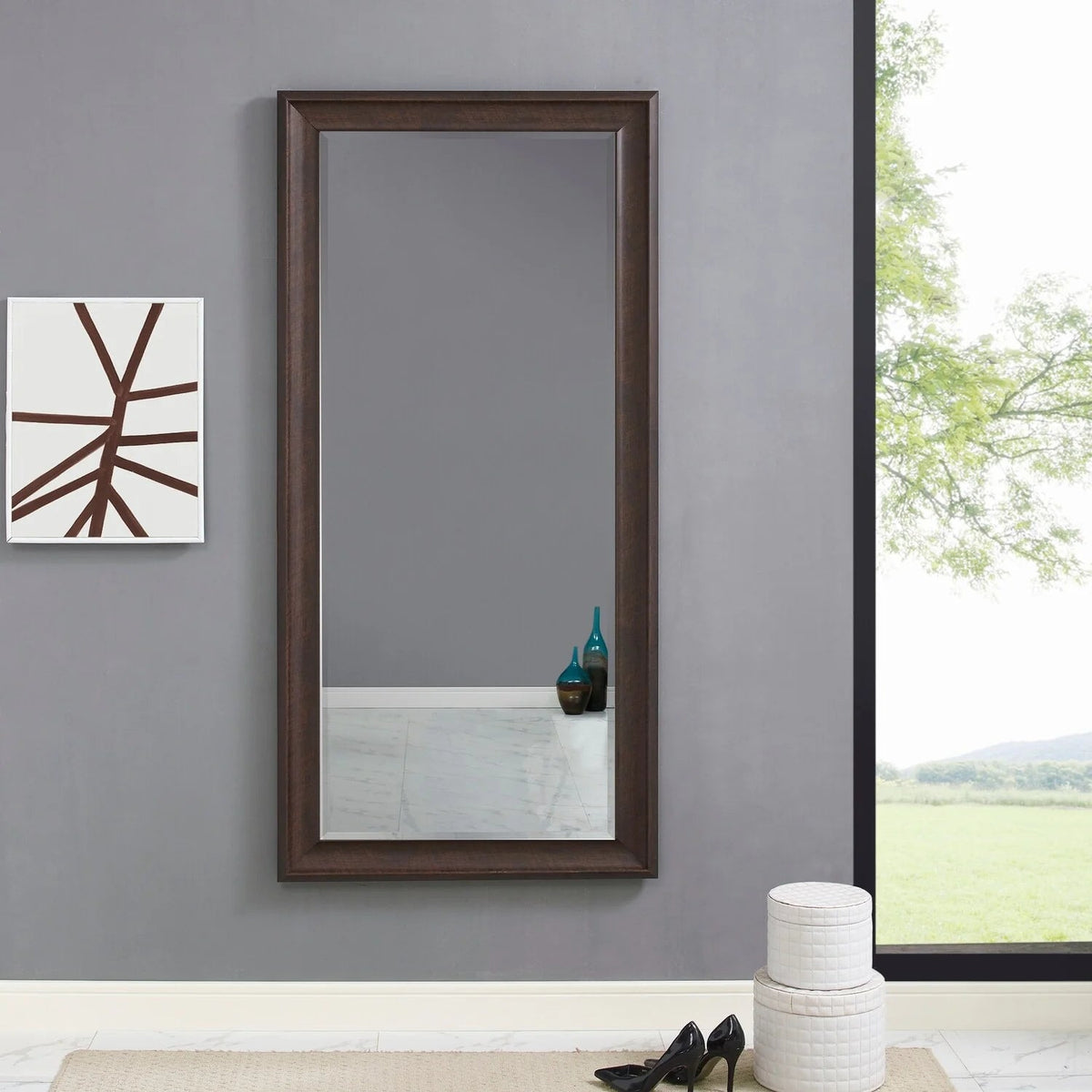 Full Length Oversized Rectangle Wall Mirror With Smooth Faux Wood Frame