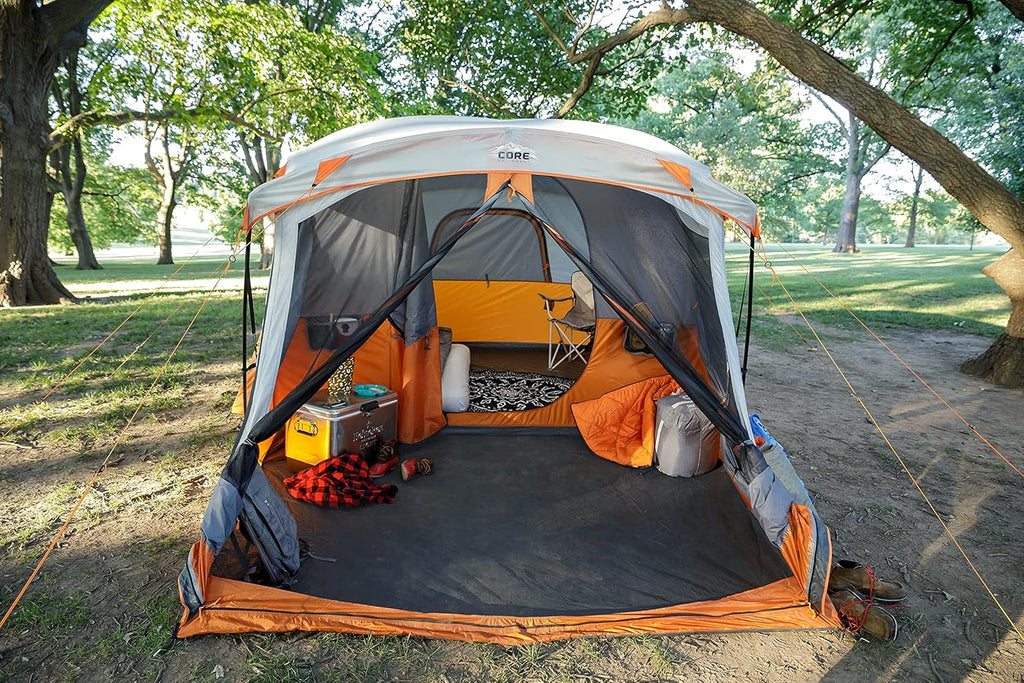 CORE 12 Person Straight Wall Cabin Tent, 16 x 11 Feet, Orange - SUVELAM