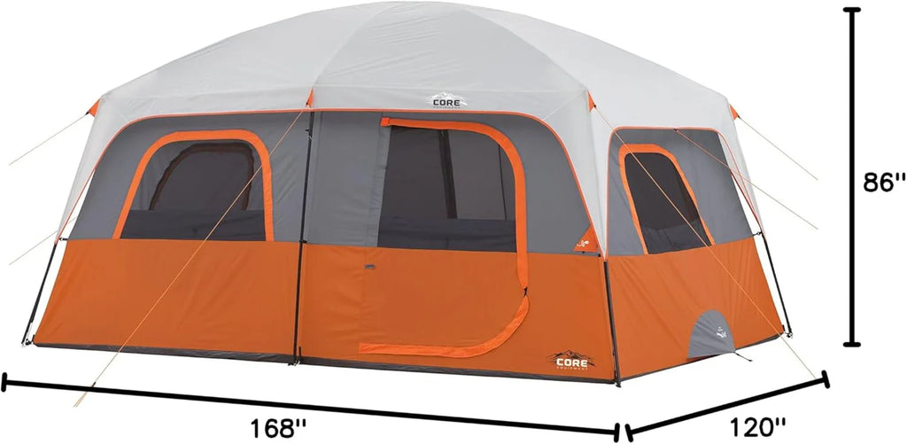 CORE 12 Person Straight Wall Cabin Tent, 16 x 11 Feet, Orange - SUVELAM