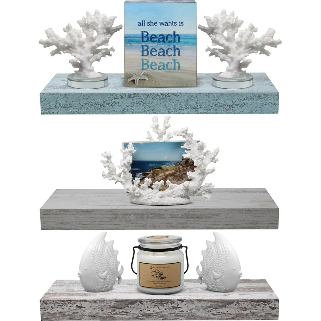 Rustic Finish Floating Wall Shelves, 3-Pack, 16.25in x 5.50in x 1.5in