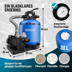 MONZANA Pool Sand Filter System 13.200L/h, 58.000L Pool, 600W, 30L Tank, 32-38mm Adapter - SF110K