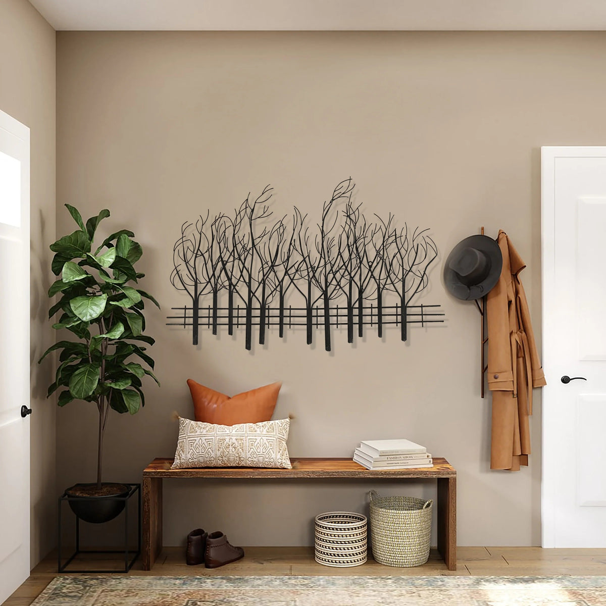 Black Metal Tree Wall Decor - Modern Forest Design Wall Art Sculpture