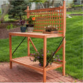 Outdoor Weather-Resistant Fir Wood Potting Bench Garden Table With Lattice Back - 48W x 24D x 60H Inches
